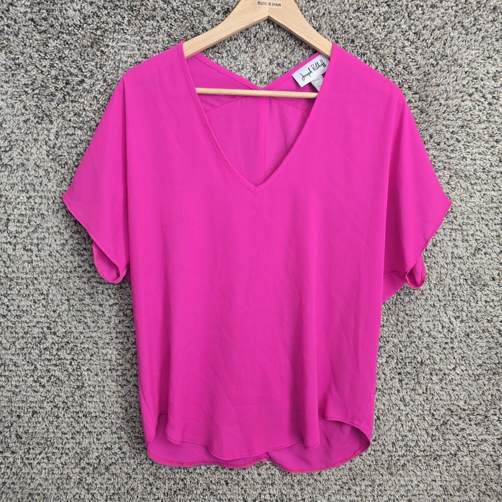 Joseph Ribkoff Top Womens 6 Hot Pink V Neck Semi Sheer Blouse Casual Ladies